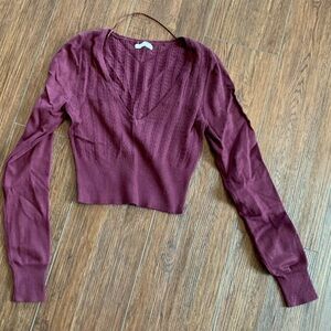 Wine crop pointelle sweater